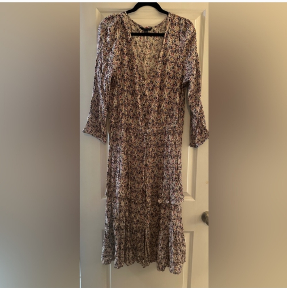 American Eagle V Neck Floral Drawstring Waist Dress Sz XXL